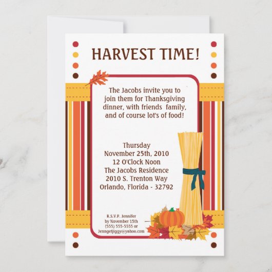 5x7 Fall Leaves Tarwe Thanksgiving Invitation Kaart (Voorkant)