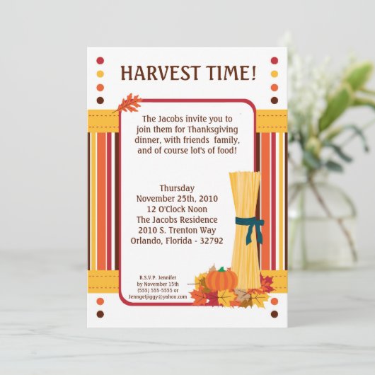 5x7 Fall Leaves Tarwe Thanksgiving Invitation Kaart (Staand voorkant)