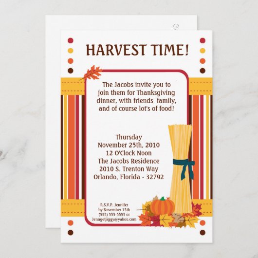 5x7 Fall Leaves Tarwe Thanksgiving Invitation Kaart (Voorkant / Achterkant)