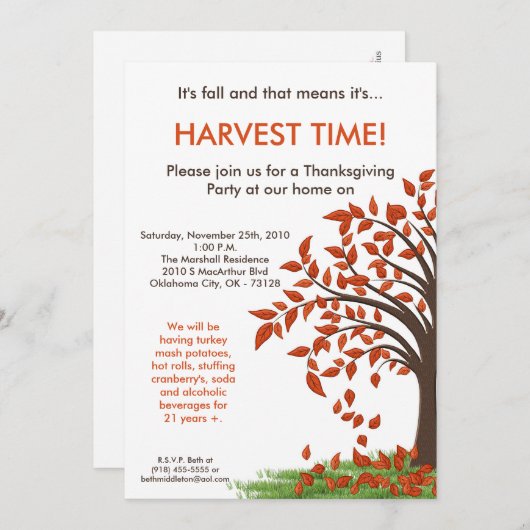 5x7 'Fall Leaves Tree Harve' Thanksgiving Uitnodig Kaart (Voorkant / Achterkant)