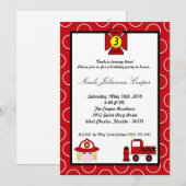 5x7 Firewoman Firetruck verjaardagsfeestje uitnodi Kaart (Voorkant / Achterkant)