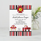 5x7 Firewoman Firetruck verjaardagsfeestje uitnodi Kaart (Staand voorkant)