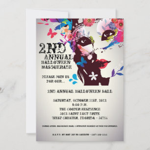 5x7 Floral Masquerade Halloween Uitnodiging