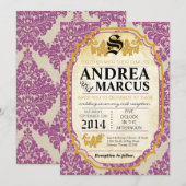 5x7 Formele Paarse Damask Lace Wedding Invitation Kaart (Voorkant / Achterkant)