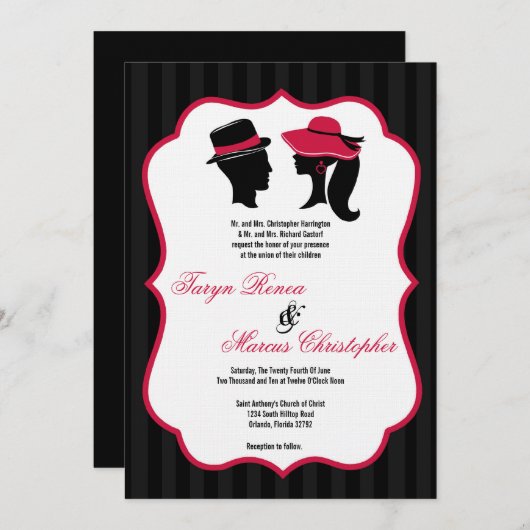 5x7 Formele Petten Elegant Retro Wedding Uitnodigi Kaart (Voorkant / Achterkant)