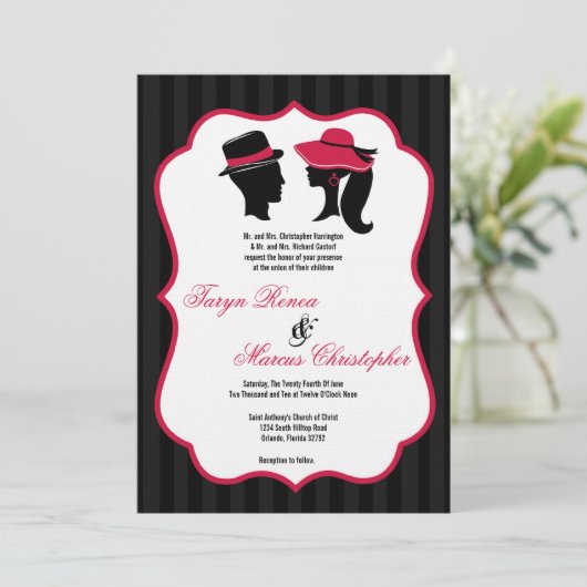 5x7 Formele Petten Elegant Retro Wedding Uitnodigi Kaart (Staand voorkant)