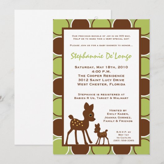 5x7 Forrest Momma Baby Deer Baby shower Uitnodigin Kaart (Voorkant / Achterkant)