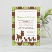 5x7 Forrest TRIPLETS Deer Baby shower Invitation Kaart (Staand voorkant)