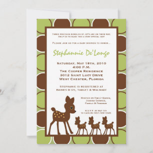 5x7 Forrest TRIPLETS Deer Baby shower Invitation Kaart
