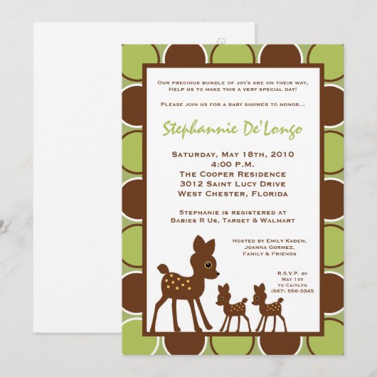 5x7 Forrest TWINS Baby Deer Baby shower Invitation Kaart (Voorkant / Achterkant)