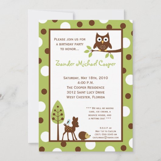 5x7 Forrest Wood Animal Birthday Party Invitation Kaart (Voorkant)