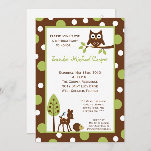 5x7 Forrest Wood Animal Birthday Party Invitation Kaart (Voorkant / Achterkant)
