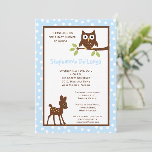 5x7 Forrest Woodland Animal Baby shower Invitation Kaart (Staand voorkant)