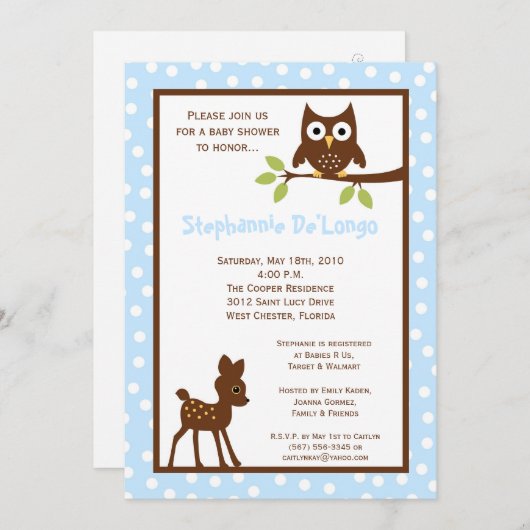 5x7 Forrest Woodland Animal Baby shower Invitation Kaart (Voorkant / Achterkant)