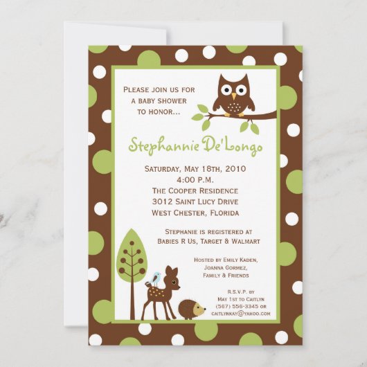 5x7 Forrest Woodland Animal Baby shower Invitation Kaart (Voorkant)