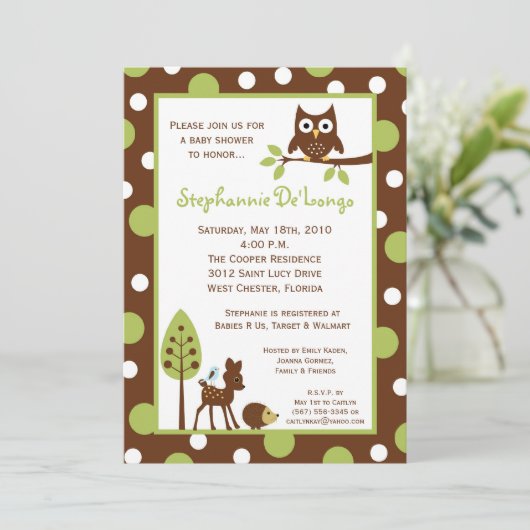 5x7 Forrest Woodland Animal Baby shower Invitation Kaart (Staand voorkant)