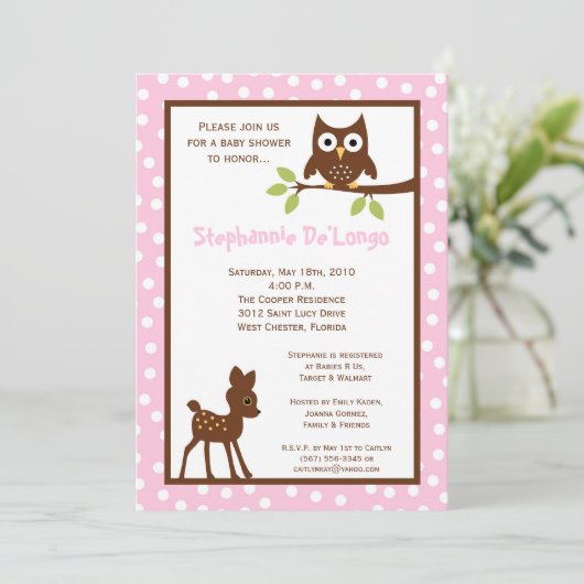 5x7 Forrest Woodland Animal Baby shower Invitation Kaart (Staand voorkant)
