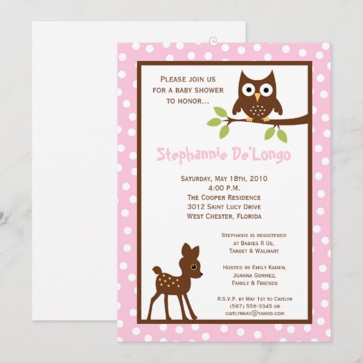 5x7 Forrest Woodland Animal Baby shower Invitation Kaart (Voorkant / Achterkant)