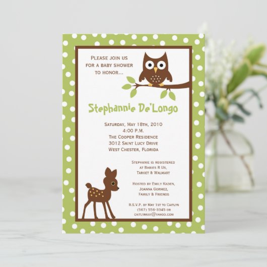 5x7 Forrest Woodland Animal Baby shower Invitation Kaart (Staand voorkant)