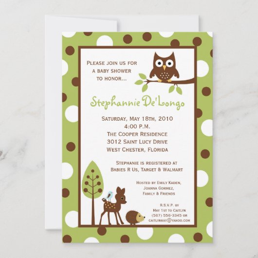 5x7 Forrest Woodland Animal Baby shower Invitation Kaart (Voorkant)