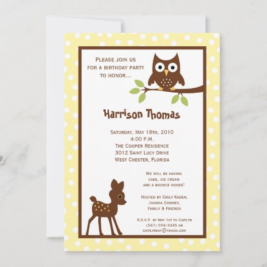 5x7 Forrest Woodland Animal Birthday Invitation Kaart (Voorkant)