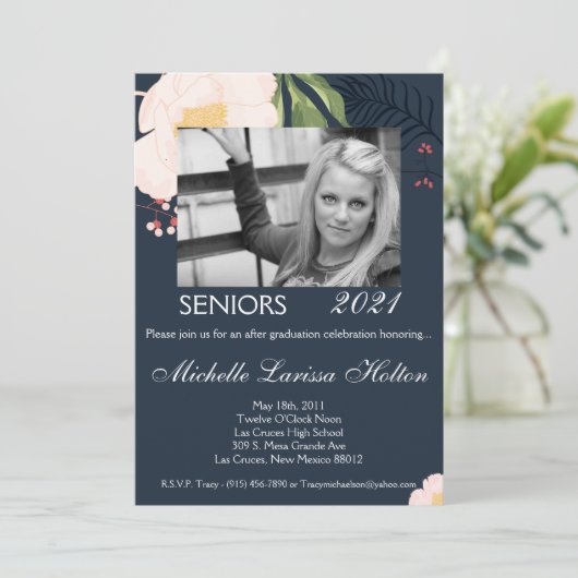 5x7 foto afstudeerfeest uitnodiging Baby Pink Co (Staand voorkant)