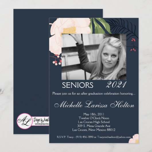 5x7 foto afstudeerfeest uitnodiging Baby Pink Co (Voorkant / Achterkant)