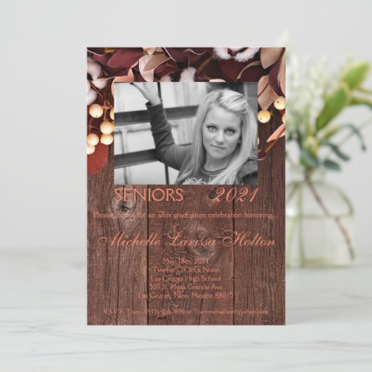 5x7 foto afstudeerfeest uitnodiging katoenen tak (Staand voorkant)