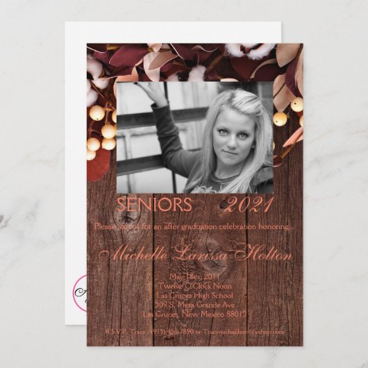 5x7 foto afstudeerfeest uitnodiging katoenen tak (Voorkant / Achterkant)