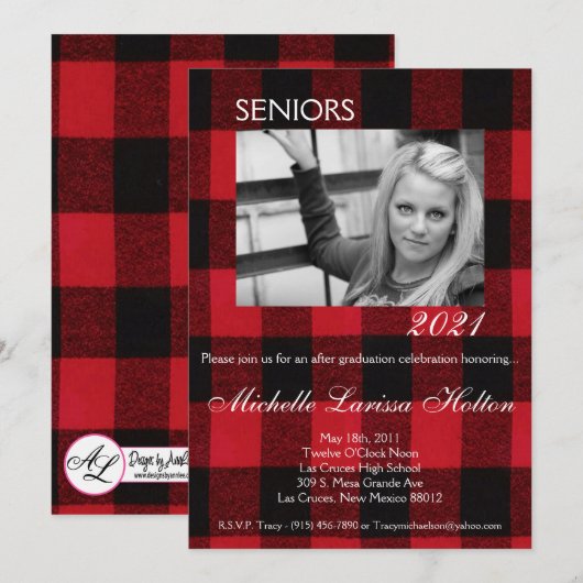 5x7 foto afstudeerfeest uitnodiging rode buffel (Voorkant / Achterkant)