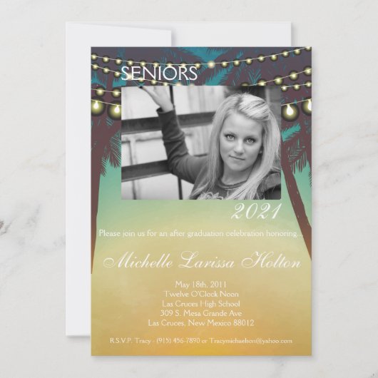 5x7 foto afstudeerfeest uitnodiging strand zonsond (Voorkant)