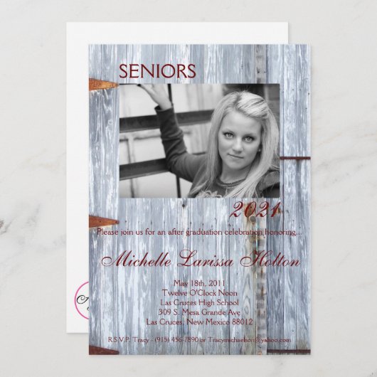 5x7 foto afstudeerfeest uitnodiging wit wassen w (Voorkant / Achterkant)