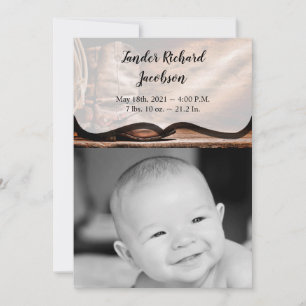 5x7 Foto Birth Announcement Army Cowboy Boots Bar Aankondiging
