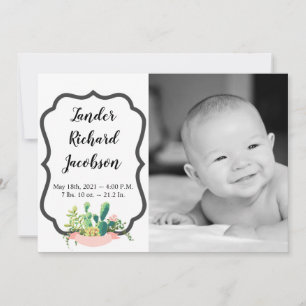 5x7 Foto Birth Announement Army Bohemian Cactus Aankondiging