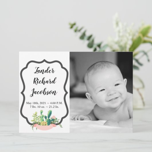 5x7 Foto Birth Announement Army Bohemian Cactus Aankondiging (Staand voorkant)