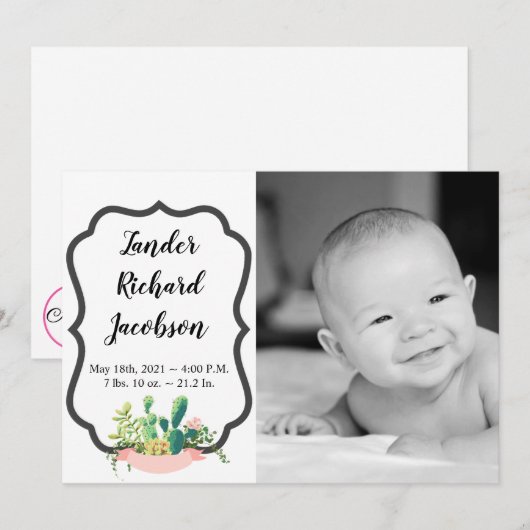 5x7 Foto Birth Announement Army Bohemian Cactus Aankondiging (Voorkant / Achterkant)