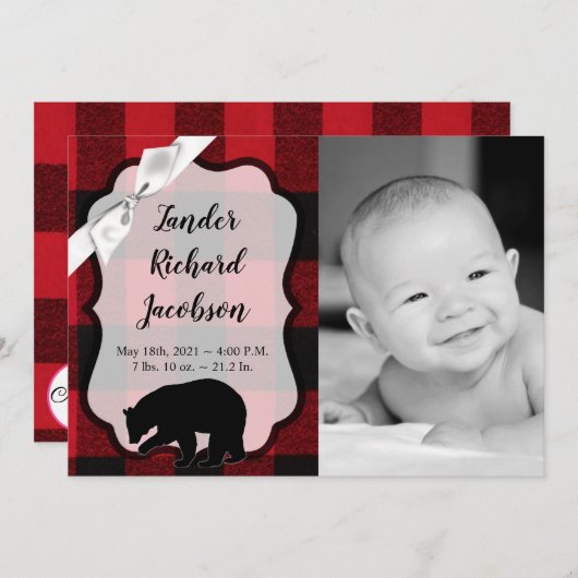 5x7 Foto Geboorte Aankondiging Army Red Buffalo Be (Voorkant / Achterkant)