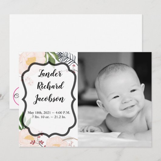 5x7 foto geboorte aankondiging leger Baby roze kos (Voorkant / Achterkant)