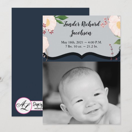 5x7 foto geboorte aankondiging leger Baby roze kos (Voorkant / Achterkant)