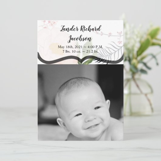 5x7 foto geboorte aankondiging leger Baby roze kos (Staand voorkant)