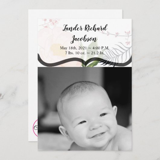 5x7 foto geboorte aankondiging leger Baby roze kos (Voorkant / Achterkant)