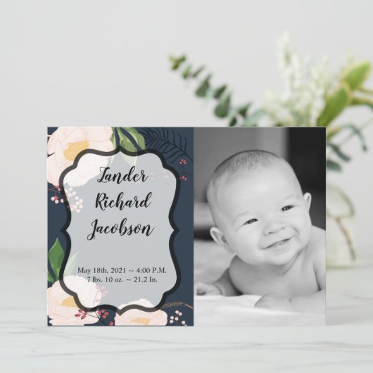 5x7 foto geboorte aankondiging leger Baby roze kos (Staand voorkant)