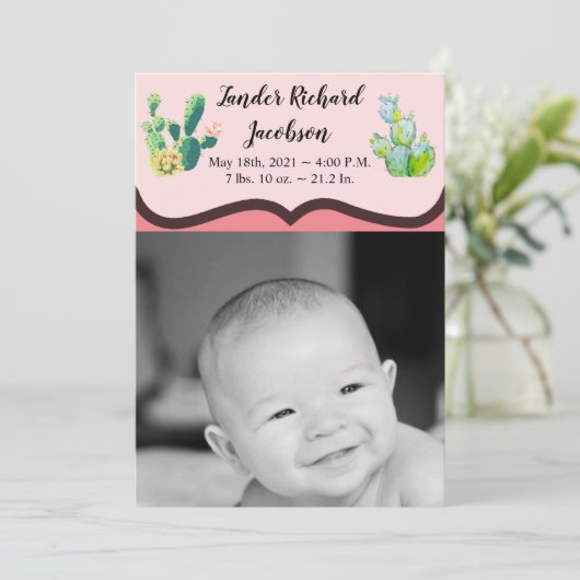 5x7 Foto Geboorte Aankondiging Leger Boheemse Cact (Staand voorkant)
