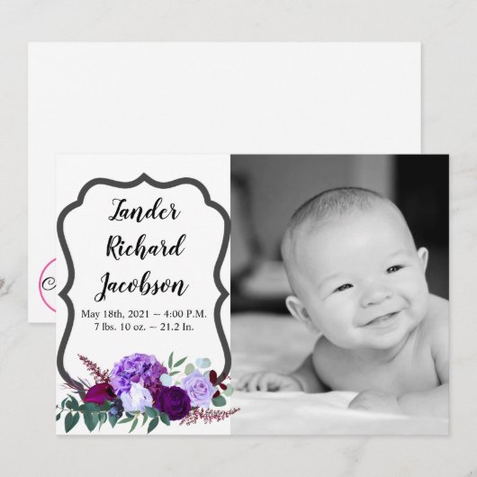 5x7 Foto Geboorte Aankondiging Leger Lavendel Hibi (Voorkant / Achterkant)