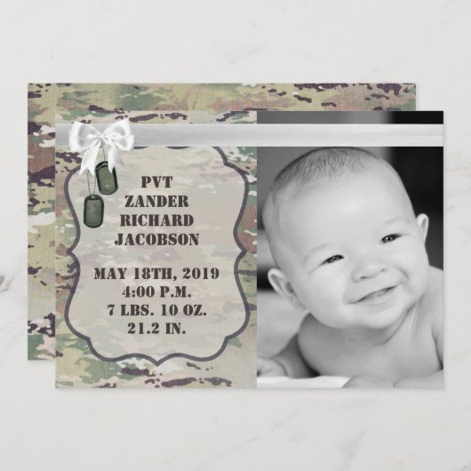 5x7 foto geboorte aankondiging leger OCP Camo Unif (Voorkant / Achterkant)