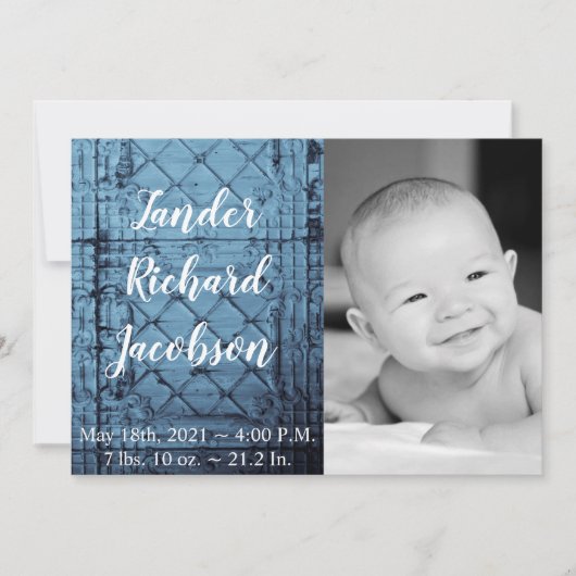 5x7 Foto Geboorte Aankondiging Leger Rustiek Tin P (Voorkant)