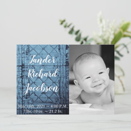 5x7 Foto Geboorte Aankondiging Leger Rustiek Tin P (Staand voorkant)