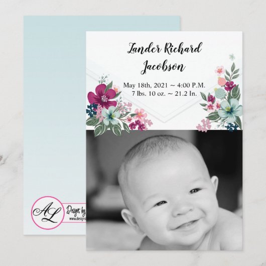 5x7 foto geboorte aankondiging leger tropische blo (Voorkant / Achterkant)