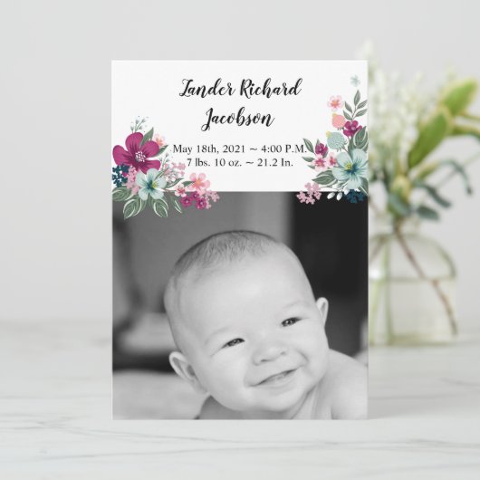 5x7 foto geboorte aankondiging leger tropische blo (Staand voorkant)