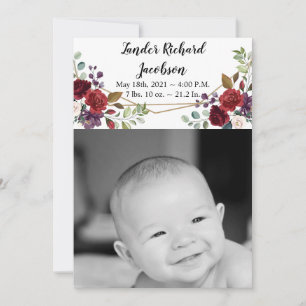5x7 foto geboorte aankondiging leger wit rozen gou